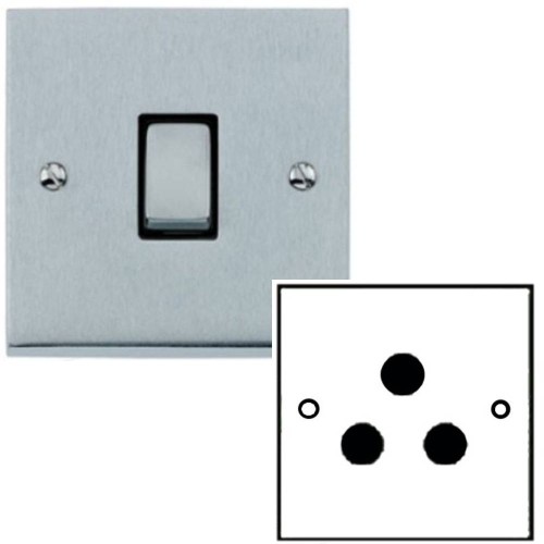 1 Gang 5A Unswitched 3 Pin Socket in Satin Chrome Low Profile Plate and Black Trim, Richmond Elite