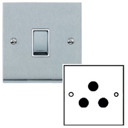 1 Gang 5A Unswitched 3 Pin Socket in Satin Chrome Low Profile Plate and White Trim, Richmond Elite