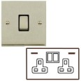 2 Gang 13A Socket with 2 USB Sockets Low Profile Satin Nickel Plate and Rockers with Black Plastic Insert Richmond Elite