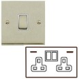 2 Gang 13A Socket with 2 USB Sockets Low Profile Satin Nickel Plate and Rockers with White Plastic Insert Richmond Elite