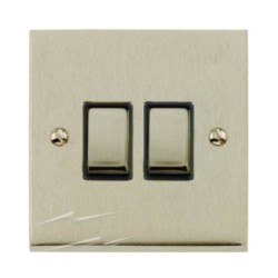 2 Gang 2 Way 10A Switch in Satin Nickel Low Profile Plate and Black Trim, Richmond Elite