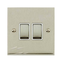 2 Gang 2 Way 10A Switch in Satin Nickel Low Profile Plate and White Trim, Richmond Elite