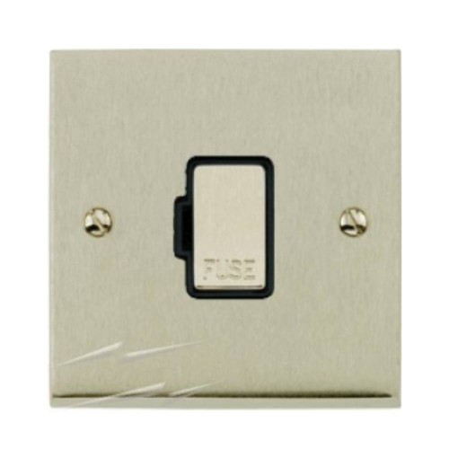 1 Gang 13A Unswitched Spur (Fused Connection Unit) in Satin Nickel Low Profile Plate and Black Trim, Richmond Elite