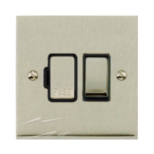 1 Gang 13A Switched Spur (Fused Connection Unit) in Satin Nickel Low Profile Plate and Black Trim, Richmond Elite