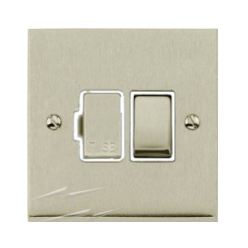 1 Gang 13A Switched Spur (Fused Connection Unit) in Satin Nickel Low Profile Plate and White Trim, Richmond Elite