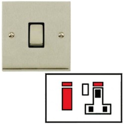 45A Cooker Switch with 1 Gang 13A Switched Socket in Satin Nickel Low Profile Plate and Black Trim, Richmond Elite