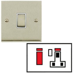 45A Cooker Switch with 1 Gang 13A Switched Socket in Satin Nickel Low Profile Plate and White Trim, Richmond Elite