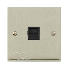 1 Gang Secondary Phone Socket in Satin Nickel Low Profile Plate and Black Trim, Richmond Elite