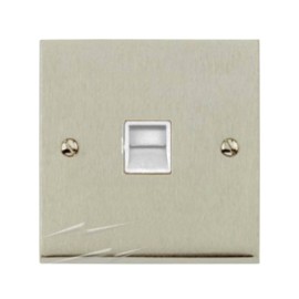 1 Gang Secondary Phone Socket in Satin Nickel Low Profile Plate and White Trim, Richmond Elite