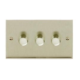 3 Gang Push ON/OFF Dimmer Switch 400W in Satin Nickel Low Profile Plate, Richmond Elite