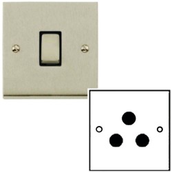 1 Gang 5A Unswitched 3 Pin Socket in Satin Nickel Low Profile Plate and Black Trim, Richmond Elite