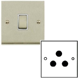 1 Gang 5A Unswitched 3 Pin Socket in Satin Nickel Low Profile Plate and White Trim, Richmond Elite