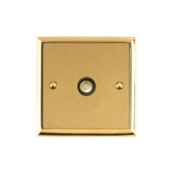 1 Gang Non-Isolated TV Coaxial Socket Mayfair Dual Finish Satin Brass Raised Plate with Polished Brass Stepped Edge and White Trim