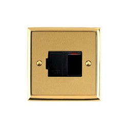 1 Gang 13A Switched Spur (Fused) Mayfair Dual Finish Satin Brass Raised Plate with Polished Brass Stepped Edge and Black Trim and Switch