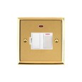 1 Gang 13A Switched Fused Spur with Neon Mayfair Dual Finish Satin Brass Raised Plate / Polished Brass Edge White Trim