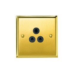 1 Gang 5A 3 Pin Unswitched Socket Mayfair Dual Finish Satin Brass Raised Plate / Polished Brass Edge Black Trim