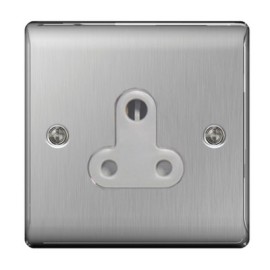 1 Gang 5A Unswitched Round Pin Socket in Brushed Steel BG Nexus Metal Raised Plate