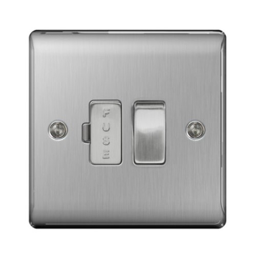 1 Gang 13A Switched Fused Connection Unit (Spur) in Brushed Steel BG Nexus Metal Raised Plate