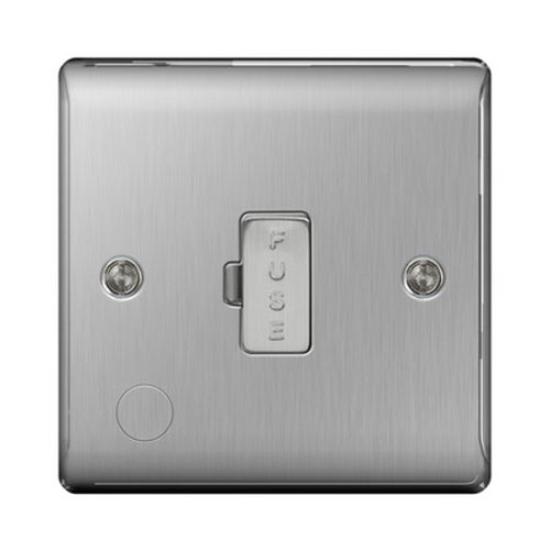 1 Gang 13A Unswitched Fused Connection Unit with Cable Outlet in Brushed Steel BG Nexus Metal Raised Plate