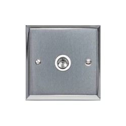 1 Gang Non-Isolated TV Coaxial Socket Apollo Dual Finish Satin Chrome Raised Plate with Polished Chrome Stepped Edge and White Trim