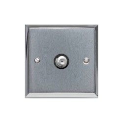 1 Gang Satellite Socket Apollo Dual Finish Satin Chrome Raised Plate with Polished Chrome Stepped Edge with a Black Trim