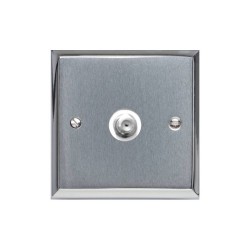 1 Gang Satellite Socket Apollo Dual Finish Satin Chrome Raised Plate with Polished Chrome Stepped Edge with a White Trim