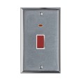45A Cooker Switch with Neon Twin/Tall Plate Apollo Dual Finish Satin Chrome Raised Plate with Polished Chrome Stepped Edge Red Rocker White Trim