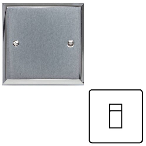 1 Gang RJ45 Data Socket Outlet Apollo Dual Finish Satin Chrome Raised Plate with Polished Chrome Stepped Edge with White Trim