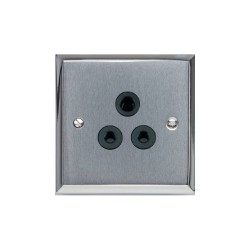 1 Gang 5A 3 Round Pin Unswitched Socket Apollo Dual Finish Satin Chrome Raised Plate with Polished Chrome Stepped Edge Black Trim