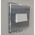 1 Gang 6A Triple Pole Fan Isolating Switch Apollo Dual Finish Satin Chrome Raised Plate with Polished Chrome Stepped Edge White Rocker and Trim