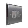 2 Gang 2 Way 6A Rocker Switch Apollo Dual Finish Satin Chrome Raised Plate with Polished Chrome Stepped Edge White Plastic Rockers and Trim