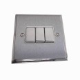 3 Gang 2 Way 6A Rocker Switch Apollo Dual Finish Satin Chrome Raised Plate with Polished Chrome Stepped Edge White Plastic Rockers and Trim