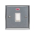 1 Gang 20A DP Switch with Neon Apollo Dual Finish Satin Chrome Raised Plate with Polished Chrome Stepped Edge White Plastic Rocker and Trim