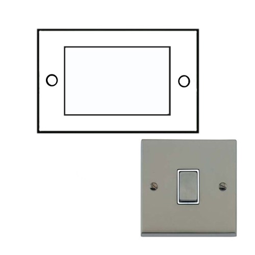 2 Gang 4 Module Euro Cover Plate Satin Nickel Raised Plate with White Trim Victorian Elite