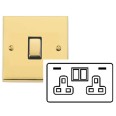 2 Gang 13A Socket with 2 USB Sockets Raised Polished Brass Plate and Rockers with Black Plastic Insert Victorian Elite