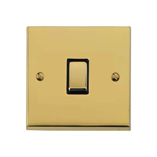 1 Gang 2 Way 10A Switch in Polished Brass Low Profile Plate and Black Trim, Richmond Elite