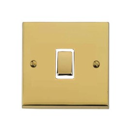  Gang 20A Double Pole Switch in Polished Brass Raised Plate with White Trim Victorian Elite