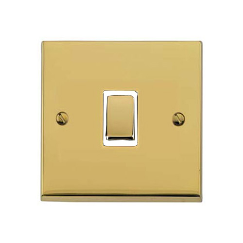 1 Gang 2 Way 10A Rocker Switch in Polished Brass Raised Plate with White Trim Victorian Elite