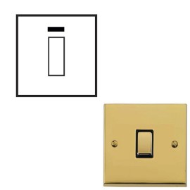 1 Gang 20A Double Pole Switch with Neon in Polished Brass Raised Plate with White Trim Victorian Elite