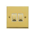 2 Gang 2 Way 10A Rocker Switch in Polished Brass Raised Plate with White Trim Victorian Elite