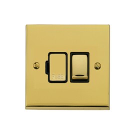 13A Fused Switched Spur in Polished Brass Raised Plate with Black Trim Victorian Elite