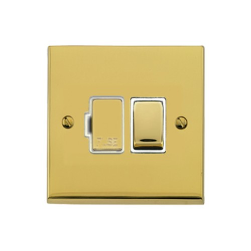 13A Fused Switched Spur in Polished Brass Raised Plate with White Trim Victorian Elite