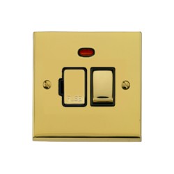 13A Fused Switched Spur with Neon in Polished Brass Raised Plate with Black Trim Victorian Elite