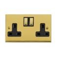 2 Gang 13A Switched Double Socket in Polished Brass Raised Plate with Black Trim Victorian Elite
