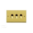 3 Gang 2 Way Trailing Edge Dimmer Switch 10-120W in Polished Brass Raised Plate Victorian Elite