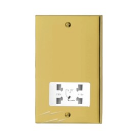 Shaver Socket Dual Output Voltage 110/240V in Polished Brass Raised Plate with White Trim Victorian Elite