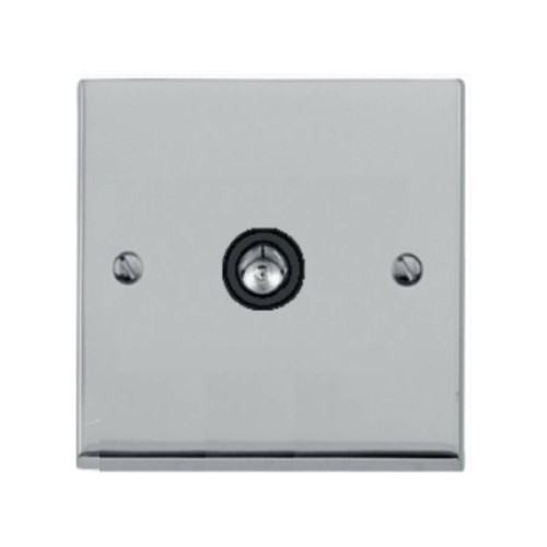 1 Gang Single Isolated TV/Coaxial Socket in Polished Chrome with Black Trim, Victorian Elite range