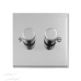 2 Gang 2 Way Trailing Edge LED Dimmer Switch 10-120W in Polished Chrome Raised Plate Victorian Elite
