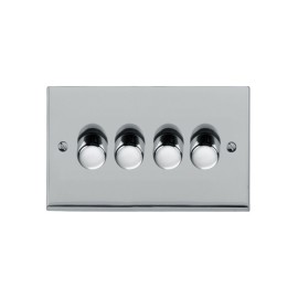 4 Gang 2 Way Trailing Edge LED Dimmer Switch 10-120W in Polished Chrome Raised Plate Victorian Elite
