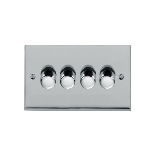 4 Gang 2 Way Trailing Edge LED Dimmer Switch 10-120W in Polished Chrome Raised Plate Victorian Elite